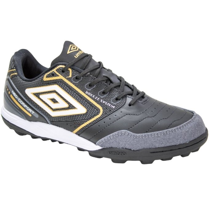 Chuteira Society Umbro Neo Comfort II - PRETO/BRANCO/DOURADO