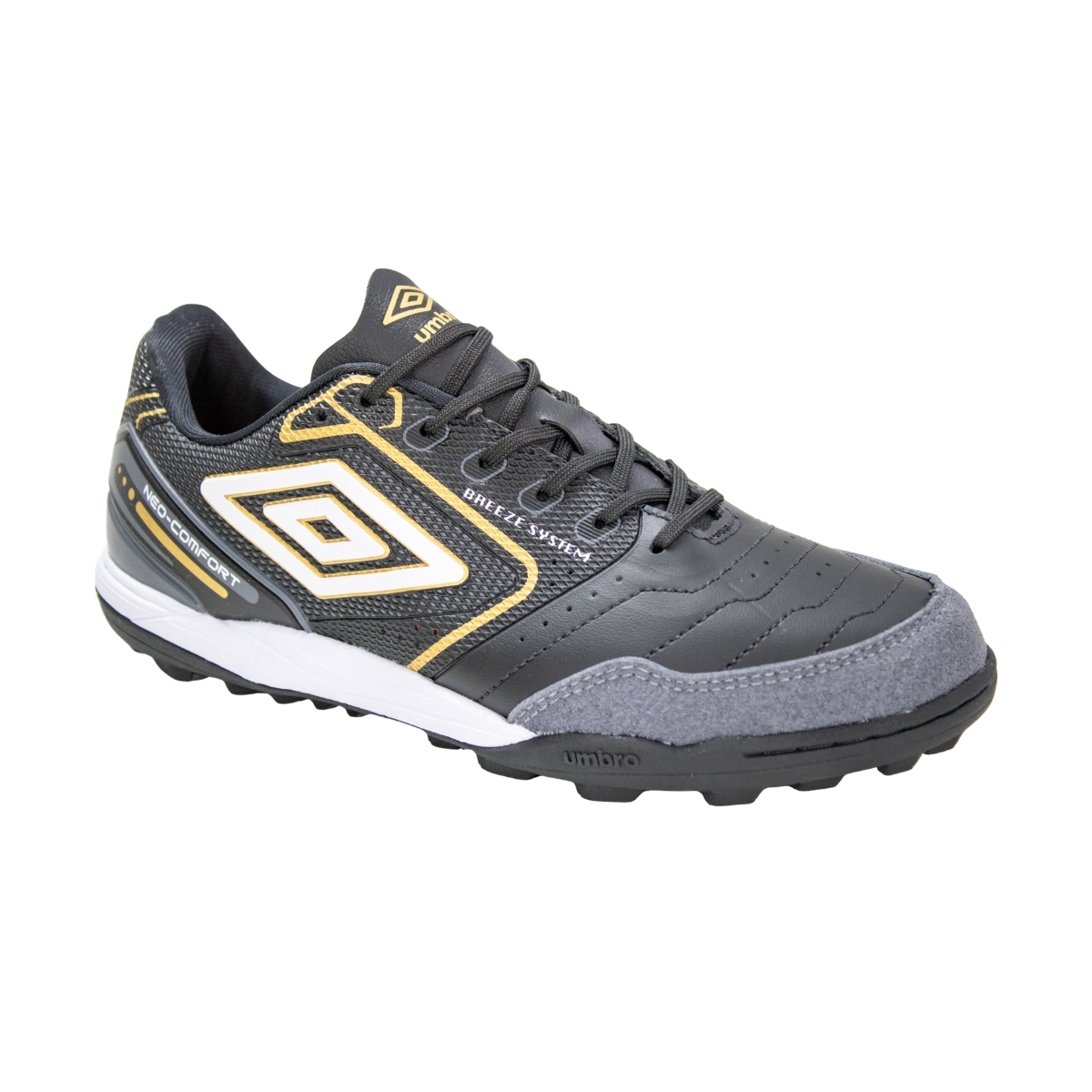 Chuteira Society Umbro Neo Comfort II - PRETO/BRANCO/DOURADO