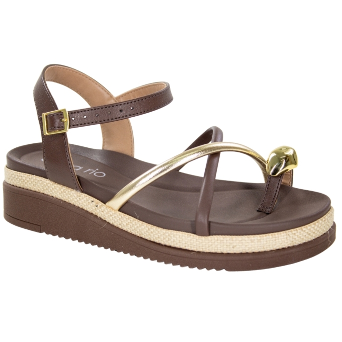 Sandália Feminina Beira Rio Flatform Tiras Brilho - CHOCOLATE