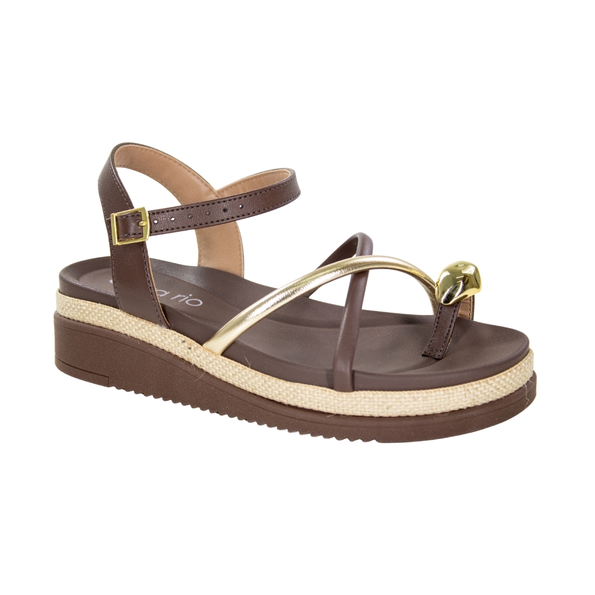 Sandália Feminina Beira Rio Flatform Tiras Brilho - CHOCOLATE