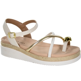 Sandália Feminina Beira Rio Flatform Tiras Brilho - BRANCO OFF