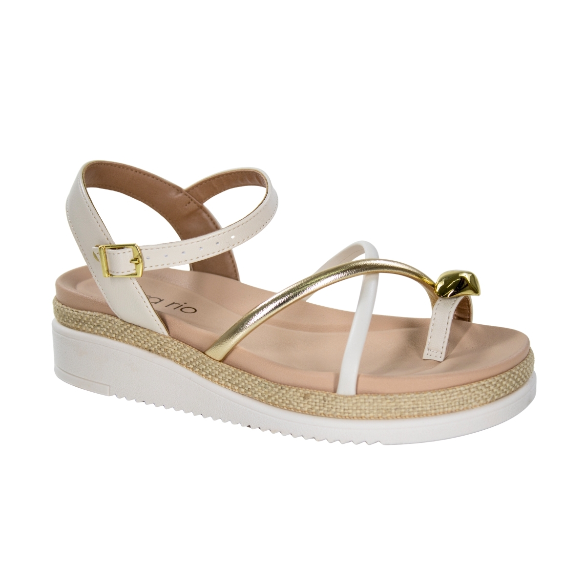 Sandália Feminina Beira Rio Flatform Tiras Brilho - BRANCO OFF