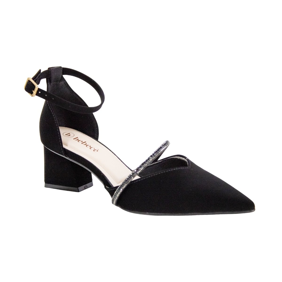 Sapato Feminino Bebecê Salto Quadrado Fechado Nobuck Brilho  - PRETO