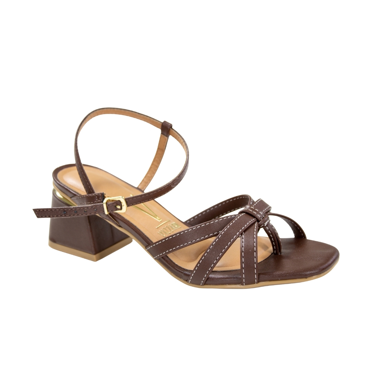 Sandália Feminina Vizzano Salto Quadrado Tiras - CHOCOLATE