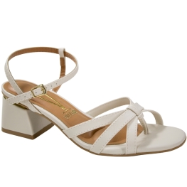 Sandália Feminina Vizzano Salto Quadrado Tiras - BRANCO OFF
