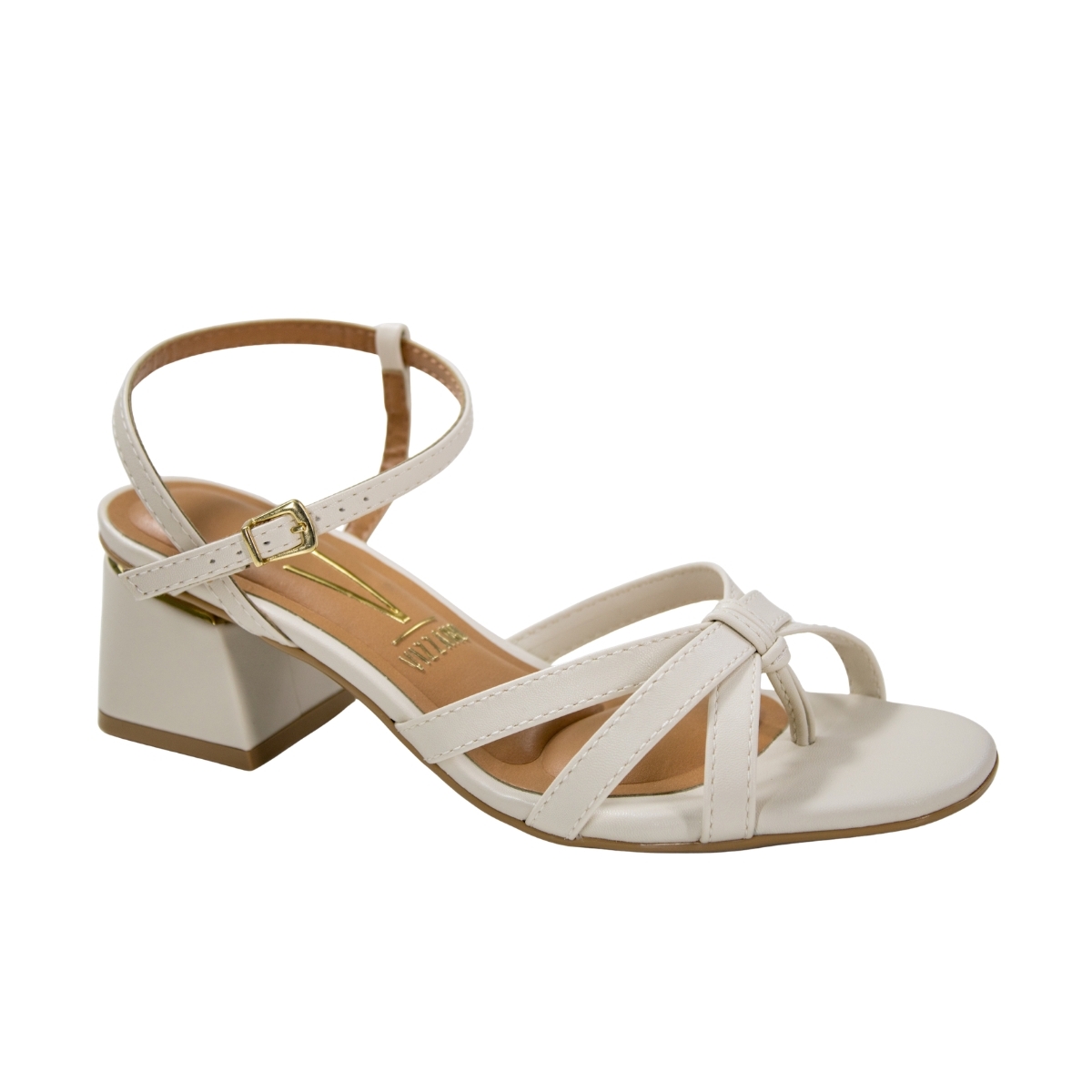Sandália Feminina Vizzano Salto Quadrado Tiras - BRANCO OFF