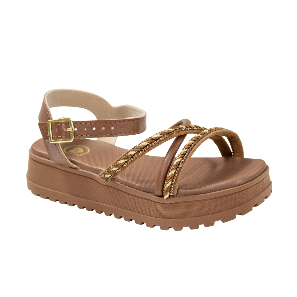 Sandália Infantil Feminina FlatForm Brilho - AVELA/OURO ROSADO