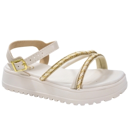 Sandália Infantil Feminina FlatForm Brilho - BRANCO OFF/CHAMAPAGNE
