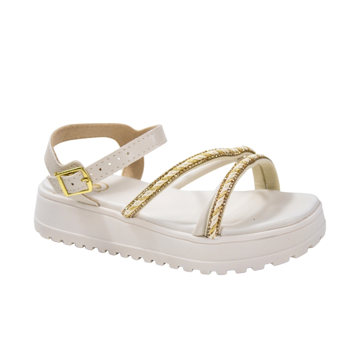 Sandália Infantil Feminina FlatForm Brilho - BRANCO OFF/CHAMAPAGNE