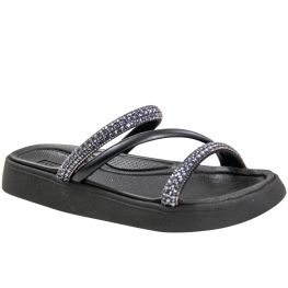 Tamanco Feminino Moleca Papete 3 Tiras Brilho - PRETO