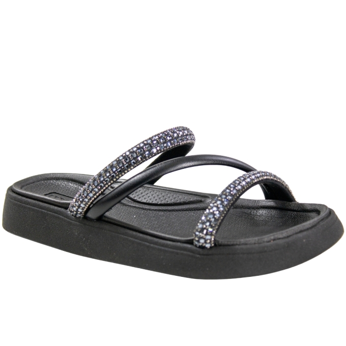 Tamanco Feminino Moleca Papete 3 Tiras Brilho - PRETO