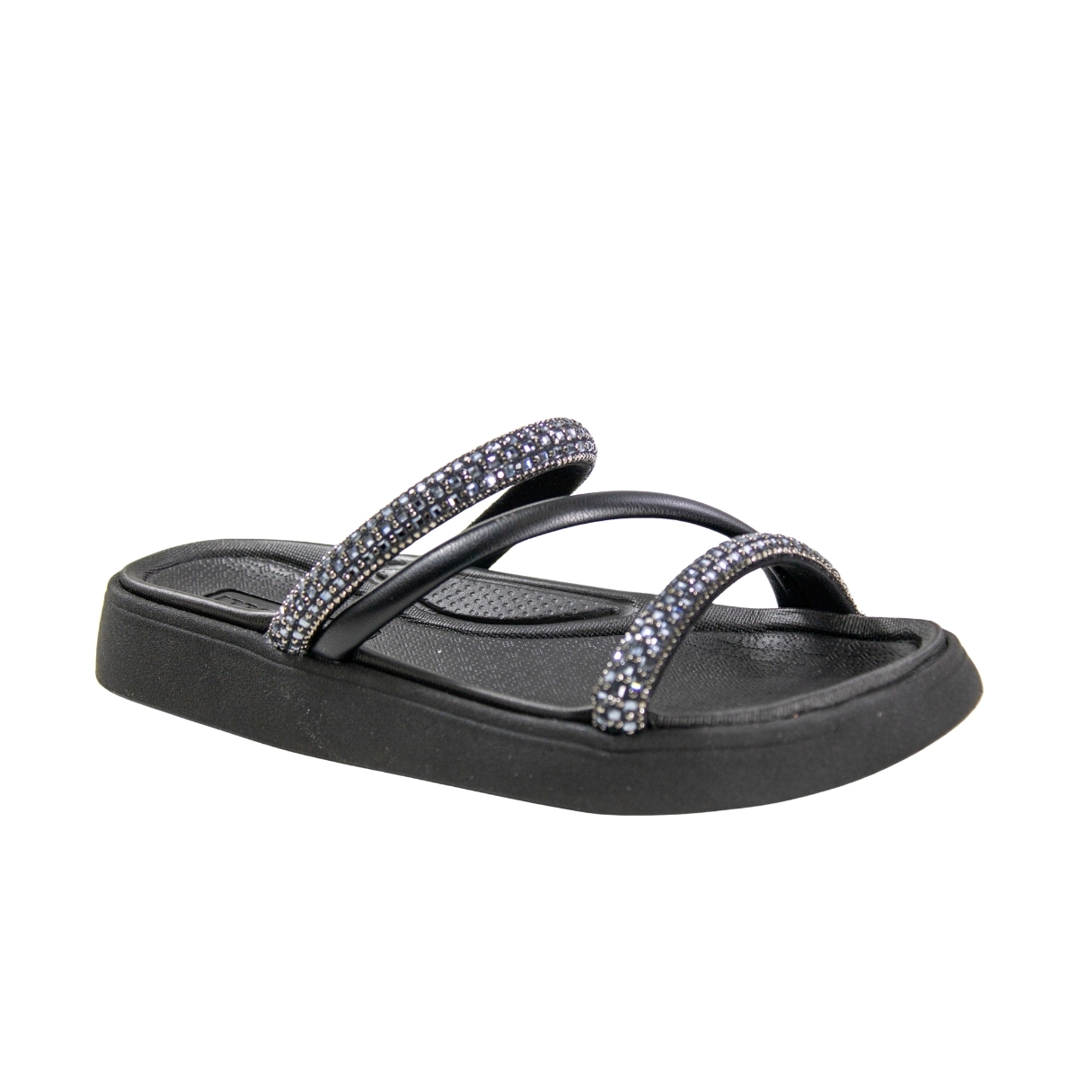Tamanco Feminino Moleca Papete 3 Tiras Brilho - PRETO