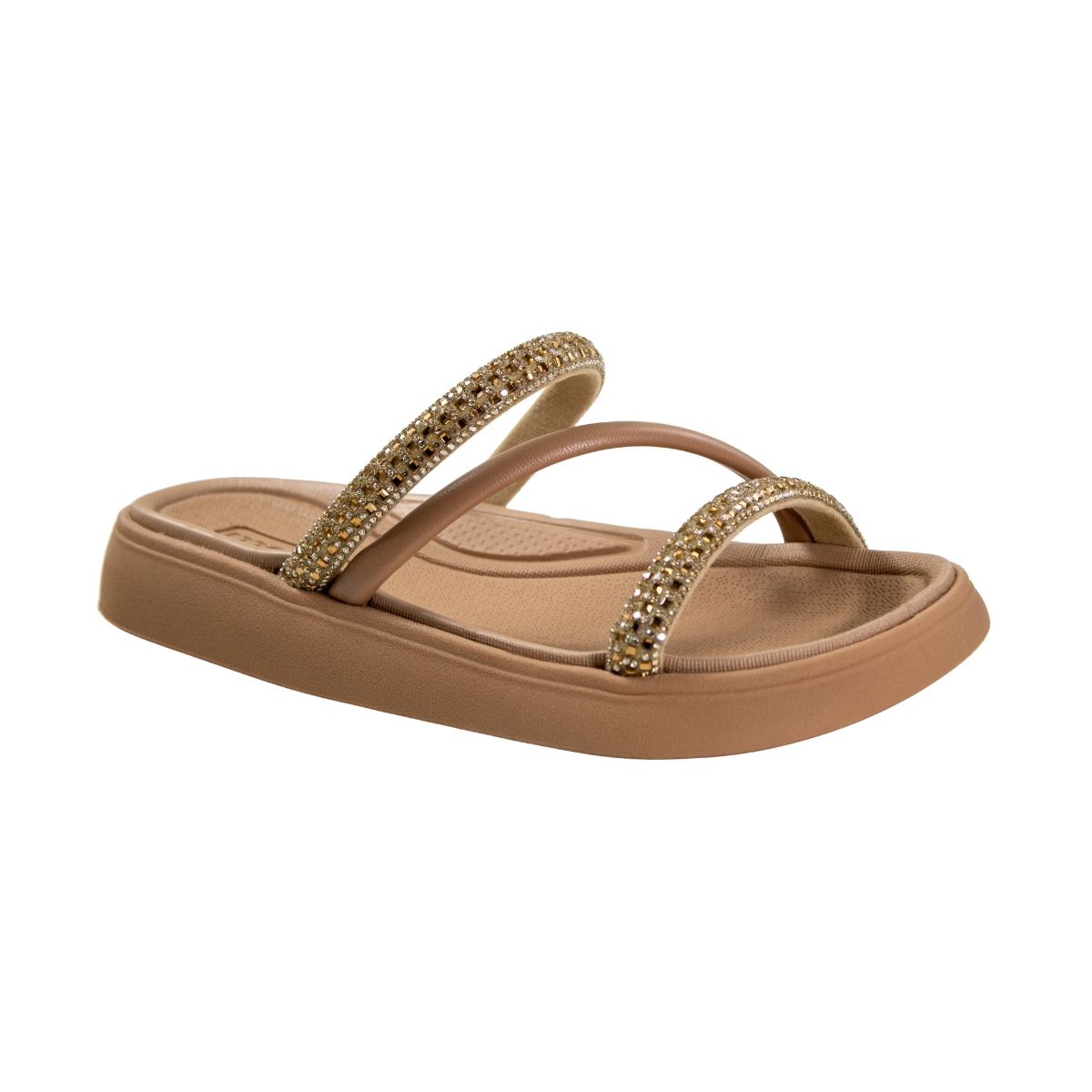 Tamanco Feminino Moleca Papete 3 Tiras Brilho - NUDE
