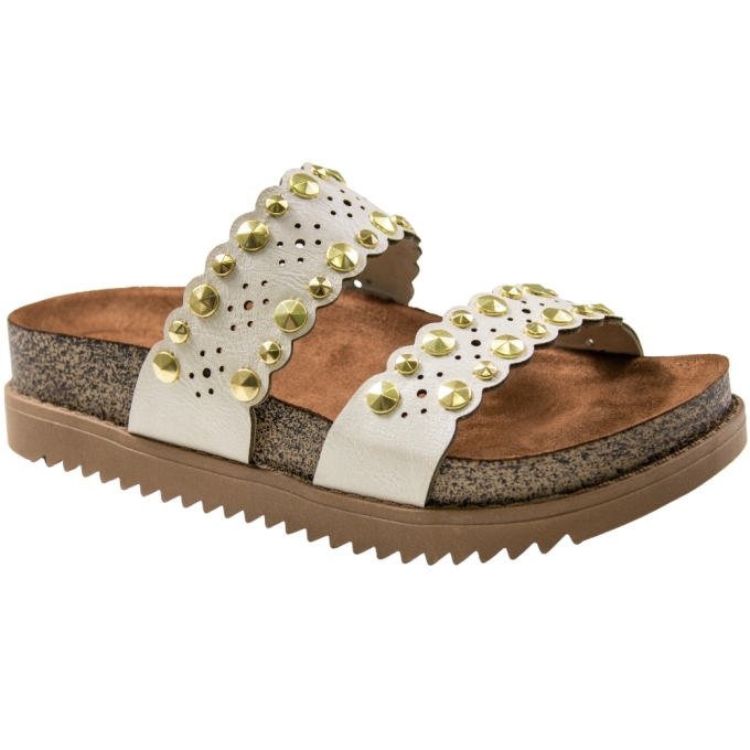Tamanco Feminino Moleca Anatomico 2 Tiras Spike - BRANCO OFF