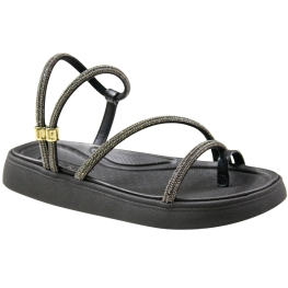 Sandália Feminina Moleca Papete 2 Tiras Brilho - PRETO