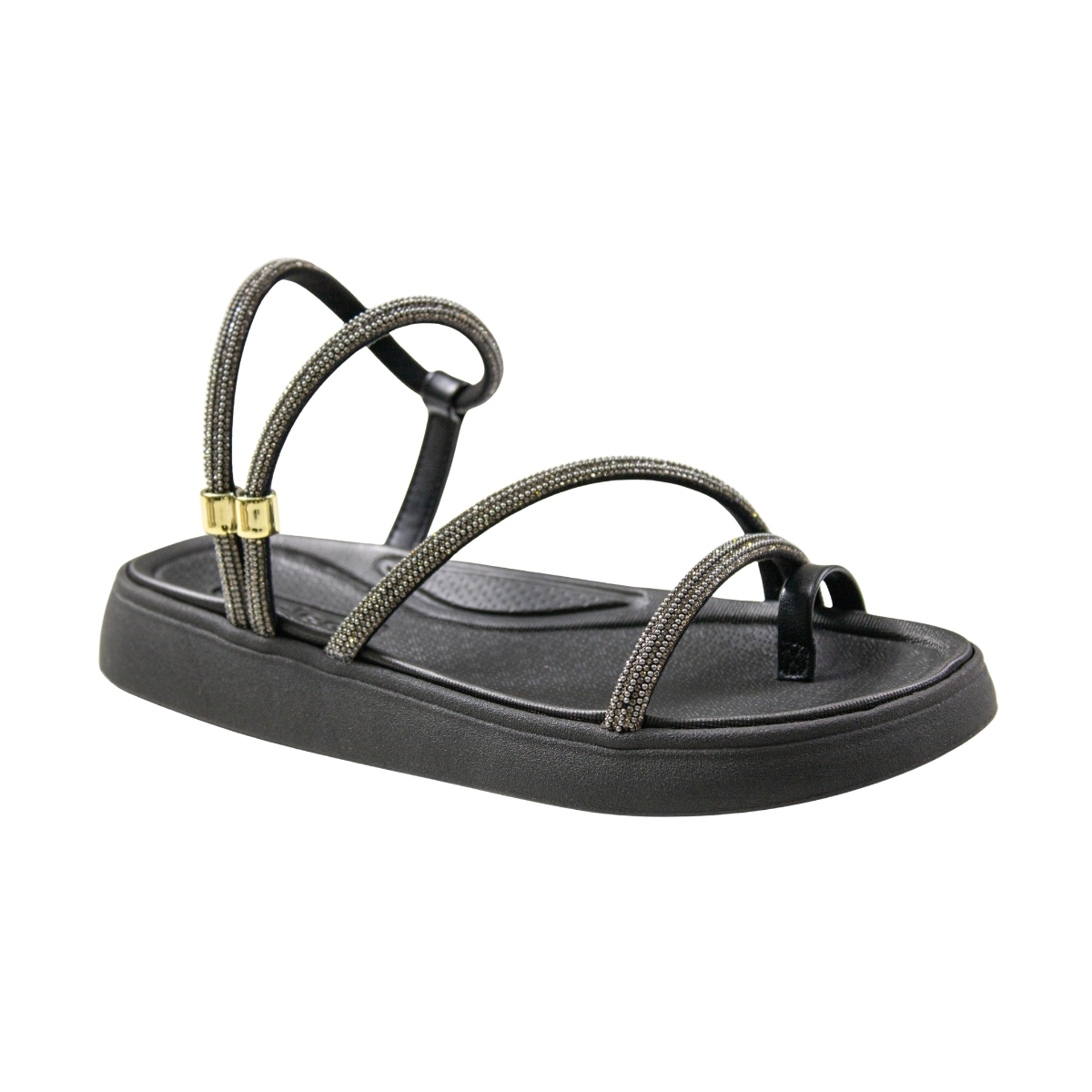 Sandália Feminina Moleca Papete 2 Tiras Brilho - PRETO