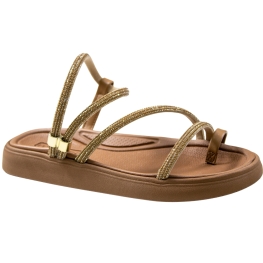 Sandália Feminina Moleca Papete 2 Tiras Brilho - CAMEL