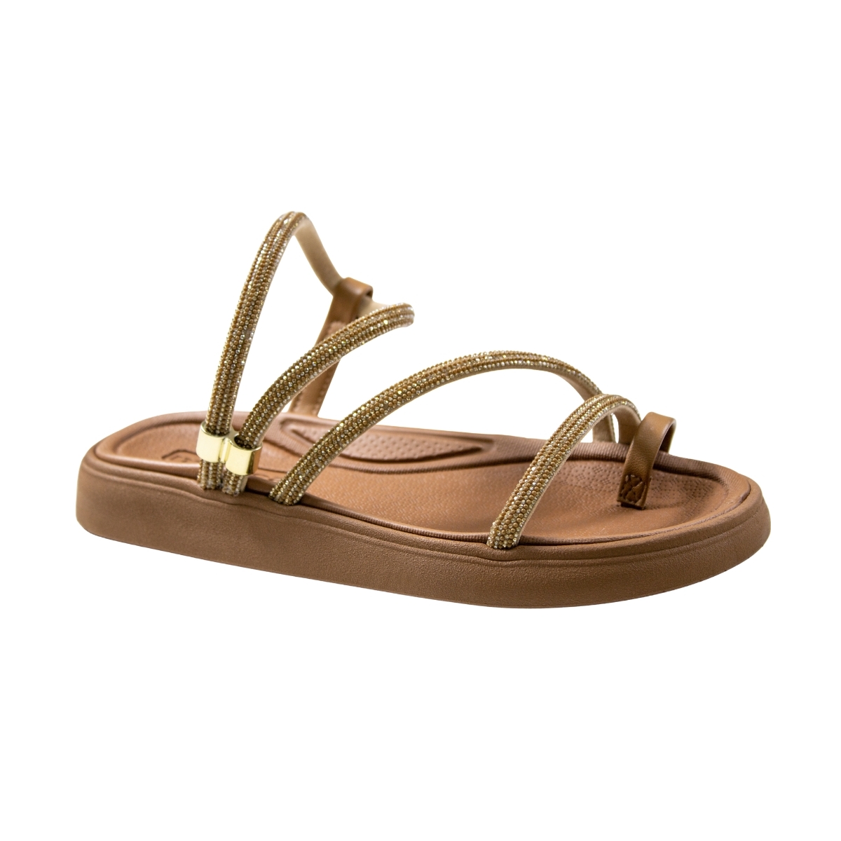 Sandália Feminina Moleca Papete 2 Tiras Brilho - CAMEL