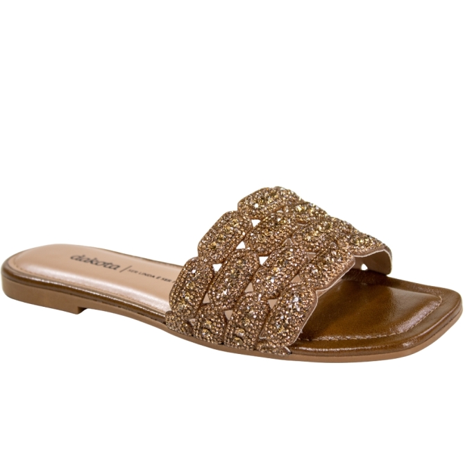 Tamanco Feminino Rasteira Moleca Brilho - CARAMELO