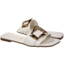 Tamanco Feminino Dakota Rasteiro Bico Quadrado Fivela - BRANCO OFF