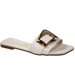 Tamanco Feminino Dakota Rasteiro Bico Quadrado Fivela - BRANCO OFF