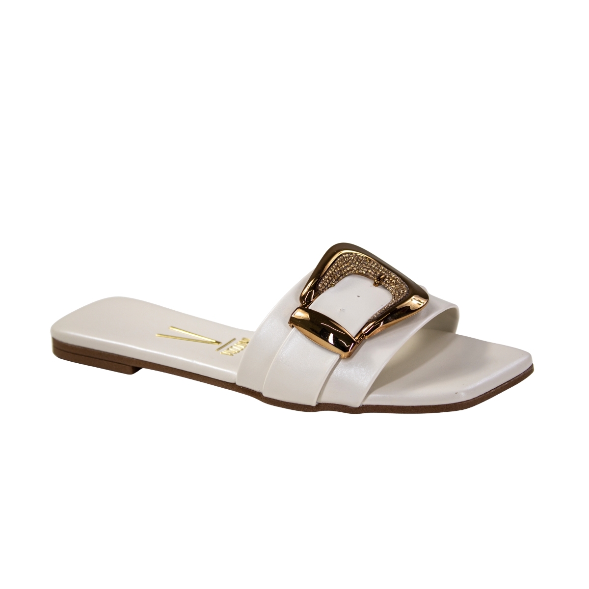Tamanco Feminino Dakota Rasteiro Bico Quadrado Fivela - BRANCO OFF