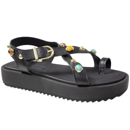 Sandália Feminina Moleca Flatform Pedras - PRETO