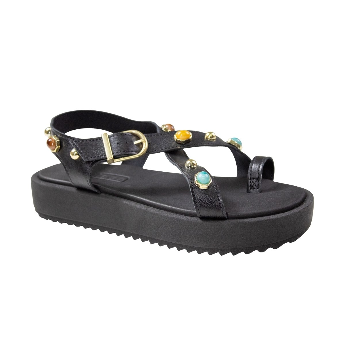 Sandália Feminina Moleca Flatform Pedras - PRETO