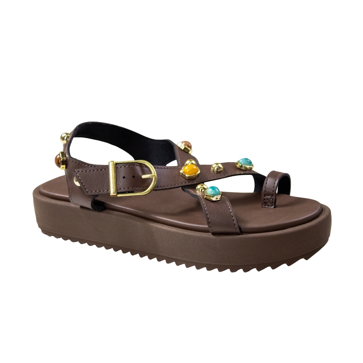 Sandália Feminina Moleca Flatform Pedras - CHOCOLATE