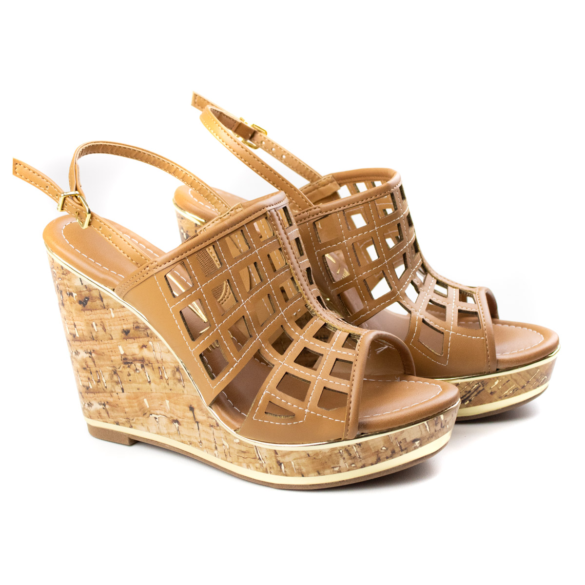 sandalia com salto anabela de cortiça