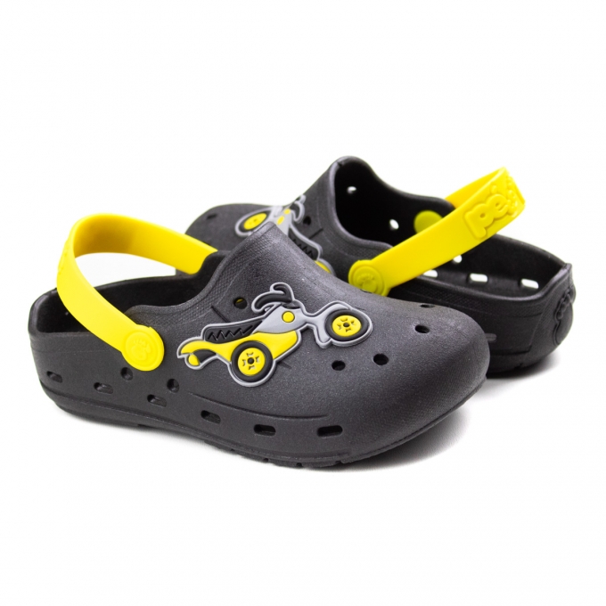 Crocs Moto Infantil Masculino Pé Com Pé - Preto/amarelo