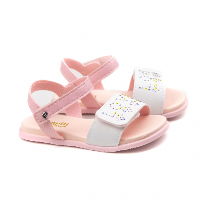 Sandália Fly Mini Bebê Feminino Pampili - Branco/rosa - 639008