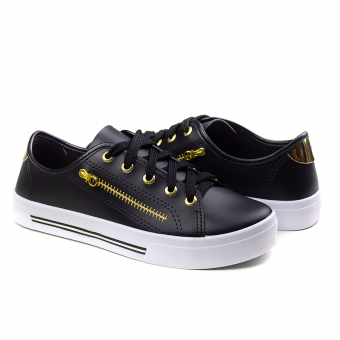 Tênis Feminino Moleca Casual Zíper - Preto - 5667317