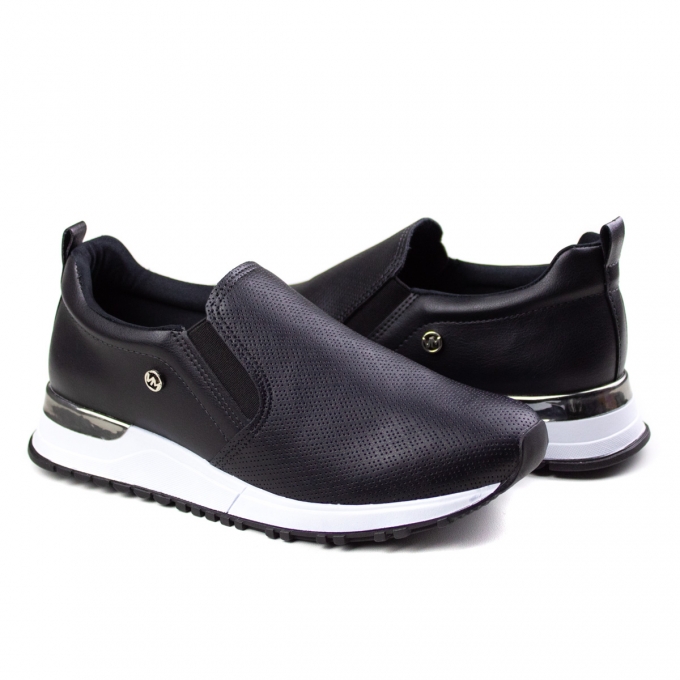 Sapatênis Napa Feminino Via Marte - Preto/preto/prata velho - Preto/preto/ prata velho - 214807