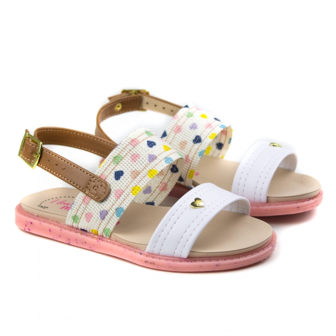 Sandália Infantil Feminina Molekinha Rasteira - Multi cru/branco - 2312628