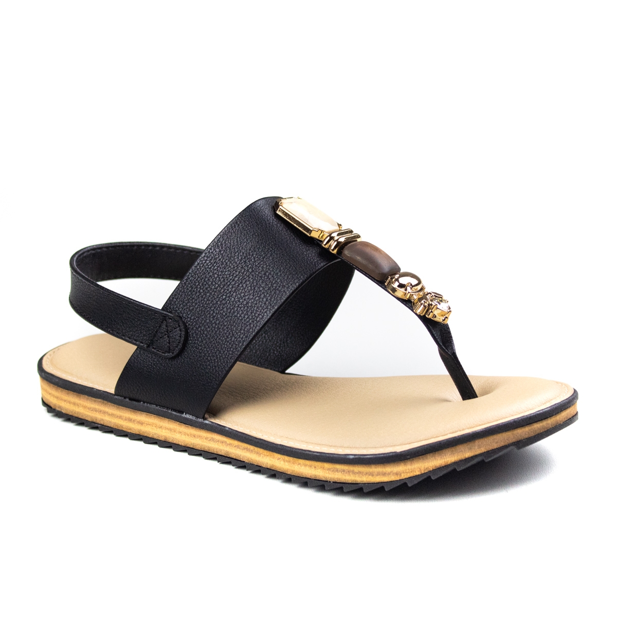 Sandália Feminina Modare Rasteira Pedras - Preto