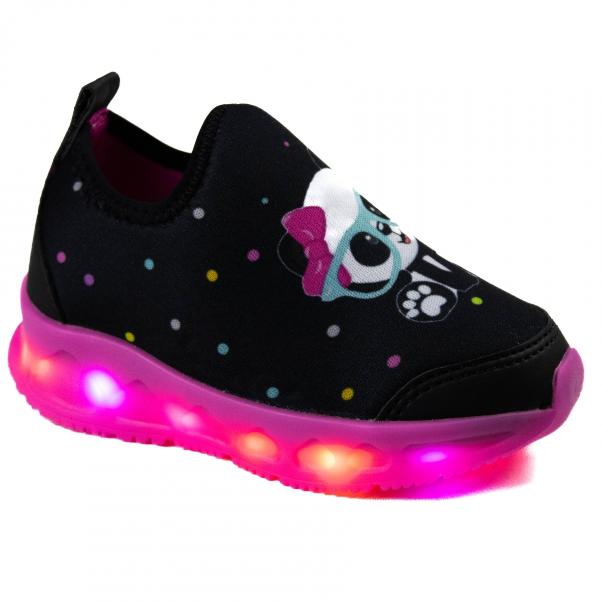 Tênis Bebê Feminino Novopé Led  - Panda/preto/pink